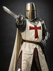 Medieval Knight Steel Armor Set – Crusader Templar Helmet, Chainmail ~ Plate Armor for LARP, Reenactment & Display