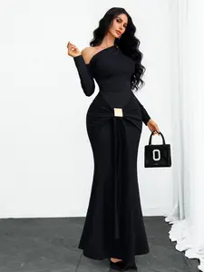 Women's Modern Gothic Elegant Metal Double Layer Bow Square Adjustable Buckle Elastic Dress, Perfect for Parties