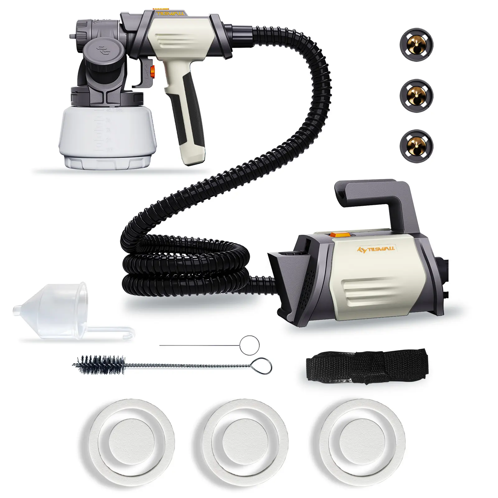 Tilswall Shark 800 HVLP Paint Sprayer, 800W Electric Spray Gun with 4 Nozzles & 3 Spray Patterns, Side-Feed Design, 98-in Hose + 118-in Cord,  1300ml paint cupfor House, Furniture, Cabinets, Fence, Walls Airbrush Tool Tool Kit