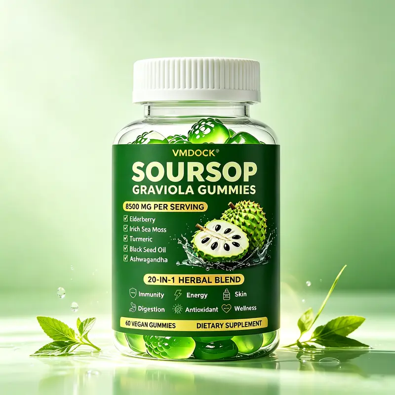 20-in-1 Herbal Nutrition Blend Soursop Graviola Gummies - Botanical Herbs Natural Supplements, Immunity Boost with Sea Moss, Moringa, Turmeric, Black Seed Oil, Oregano, Ashwagandha - Vegetarian, Non-GMO, 24-Month Shelf Life, 60-Piece Bottle