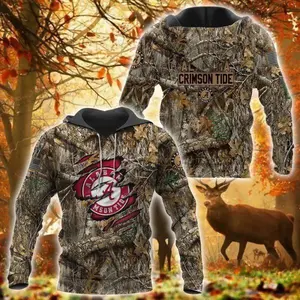Alabama Camo Red Hoodie – Patriotic American Flag Rip Design Pullover Sweatshirt for Men & Women, Unisex 3D Printed Hoodie, Realistic Illusion Design, Fashion Streetwear