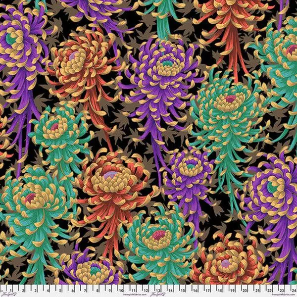 Fabric FreeSpirit Kaffe Fassett Collective Dark Spider Mums August 2025 by the Quarter Yard PWPJ135.DARK