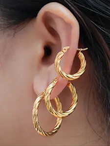 Women's Stainless Steel Earrings Set, Vintage Fashion Round Textured Design, Trendy Casual Jewelry Accessories, Hoop Earring Sets