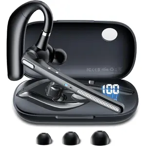 P-HPS012  Bluetooth Headset V5.3, Wireless Earpiece with 500mAh Charging Case Hand-Free Headphones Noise Canceling Mic for Office/Driving/Business