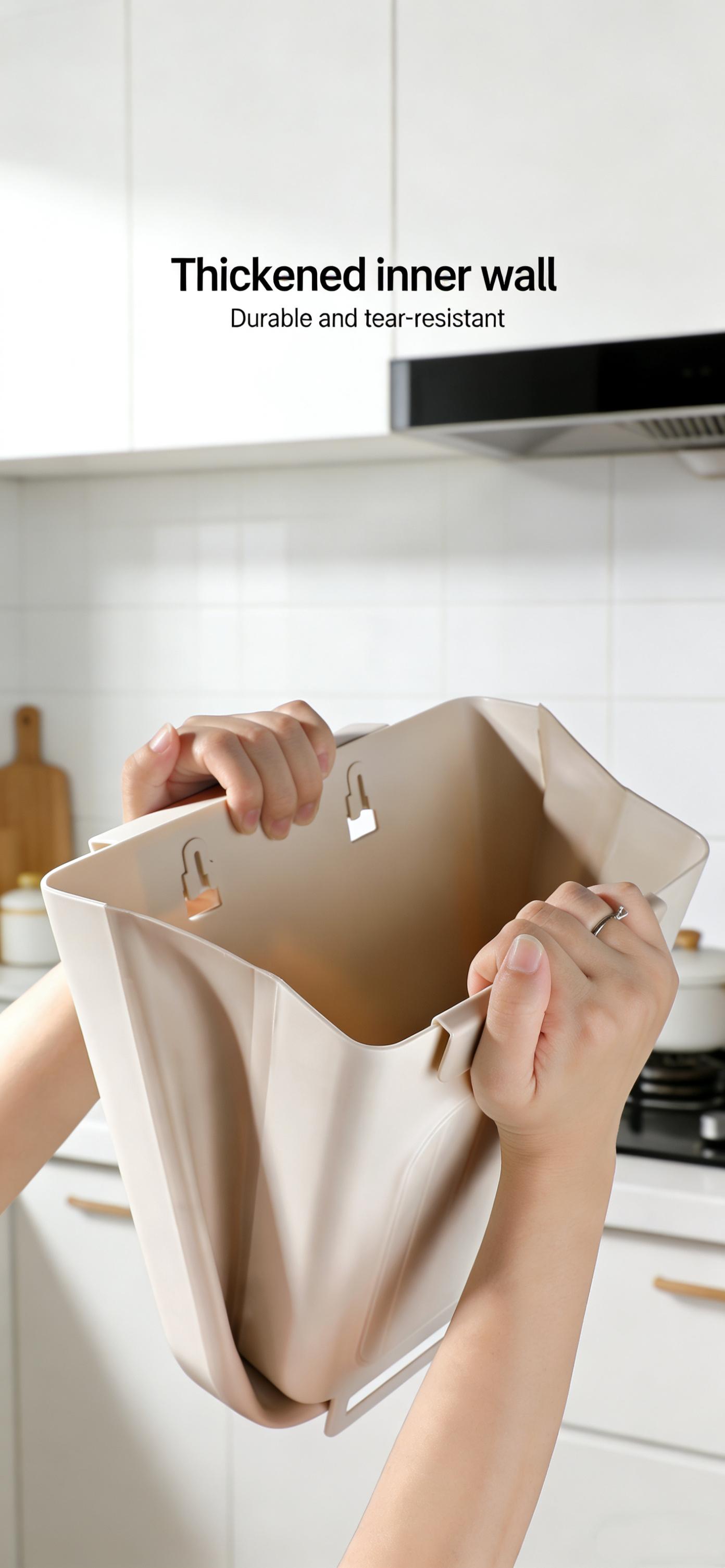 Foldable Kitchen Trash Can, Hanging Cabinet Door Garbage Bin, No Bending Over, Space Saving Wall Mounted Rubbish Bin for Kitchen, Bathroom,Foldable Design for Easy Storage, Durable Plastic Waste Container for Food Scraps, Household Organizer