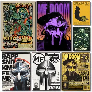 Cool singer MF Doom Madlib Poster HD Waterproof Self-Adhesive Art Vibrant Wall Print for Living Room Bedroom Bar Parlor Home Decor Gift Fade-Resistant Easy-Apply Durable Dly Artwork Multiple Sizes, High Definition, Easy to Apply & Clean