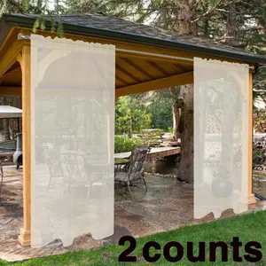 Outdoor Curtain for Patio, 2 Counts Waterproof Translucent Voile Treatments Window Curtain, Window Screen for Indoor and Outdoor Porch, Pergola, Living Room, Easy Install Curtain