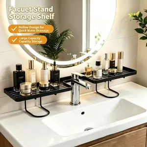Bathroom Sink Organizer Rack, Hollow Faucet Storage Shelf, Large Capacity Storage Kitchen Sink Drainer, Durable Construction Toilet Accessories Holder, Space-Saving Bathroom Accessory Tray