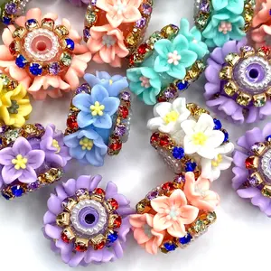 5pcs Flowers Are Forever Fancy Beads Beading Making Random Rhinestones DIY Jewelry Decoration Bangle Charms Beaded Tassel Charms