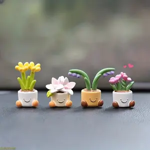 4 Pcs Whimsical Girly Potted Flower Mini Dashboard Decorations, Luxury Vehicle Accessories, Stylish Interior Car Accessories for Cars