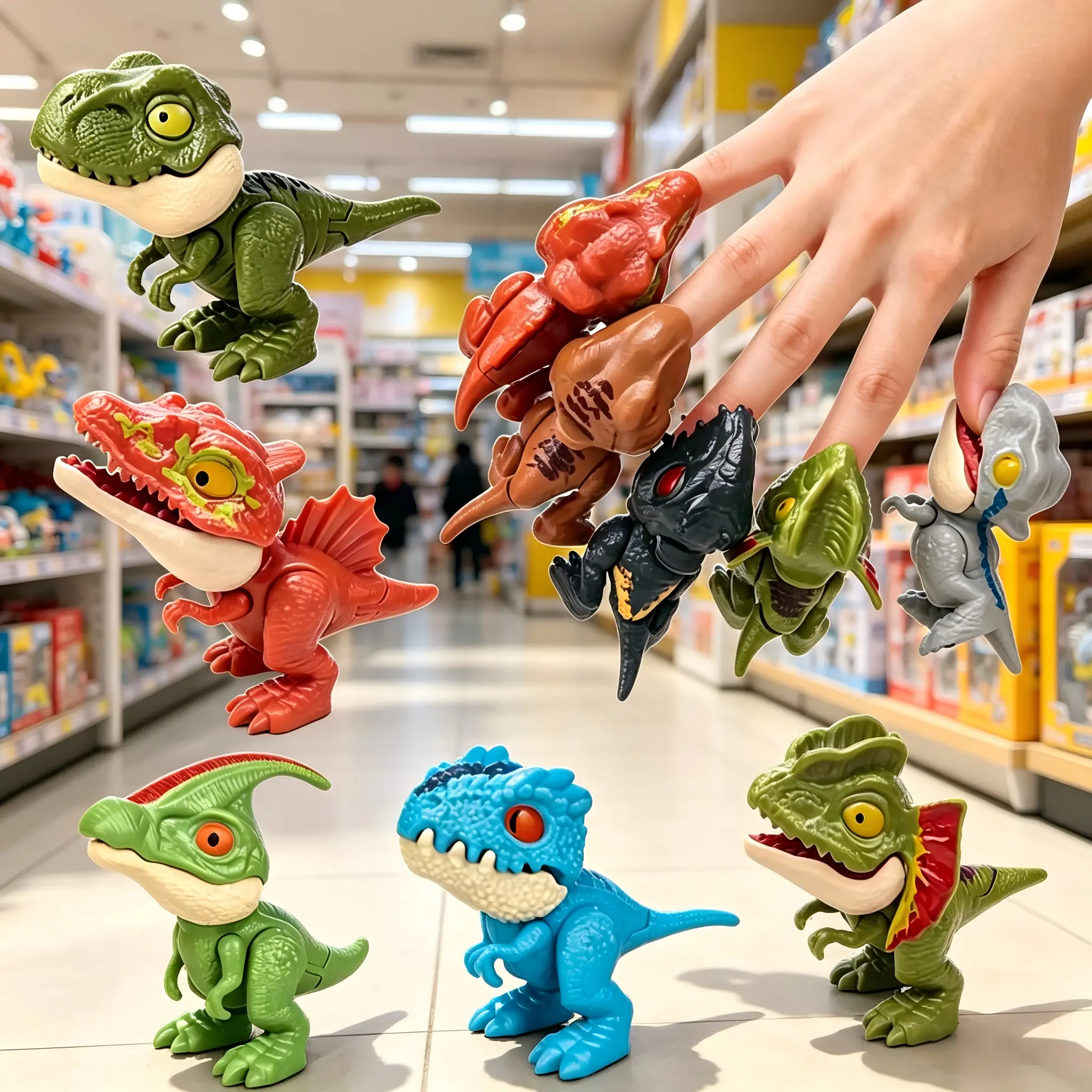 Mini Finger Biting Dinosaur Figures, 5PCS Chomp Dino Puppet Toys, Play Theater Hand Dolls, Cute Animal Party Decor, Easter Egg Fillers, Ideal Gifts for Kids