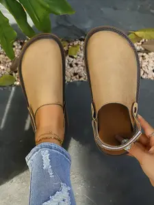 Women's Matte PU Leather Slip On Mules, Casual Fall Winter Shoes, Comfortable Soft Sole, Detachable Strap, Versatile Design, All Seasons