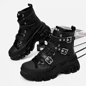 UYCEKK Punk-Style Thick-Soled Height-Increasing Motorcycle Boots| Casual High-Top Workwear Boots with Metal Buckle Decoration, Suitable for Daily Street Trips, Outdoor Sports, and Casual Motorcycle Travel, Upper and Rubber Sole