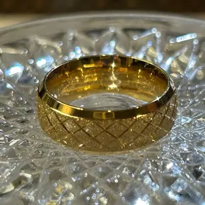 Matte Golden Tungsten Steel Ring for Men - Simple Style Wedding Band 8mm Wide Durable Versatile Metal Coating Gift for Loved Ones