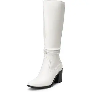 DREAM PAIRS Women's Stylish Soft Suede Knee-High Riding Boots - Comfortable Chunky Block Heel, Pointed Toe, Pull-On, Side Zipper, Slouch Design (Shoe, Footwear)