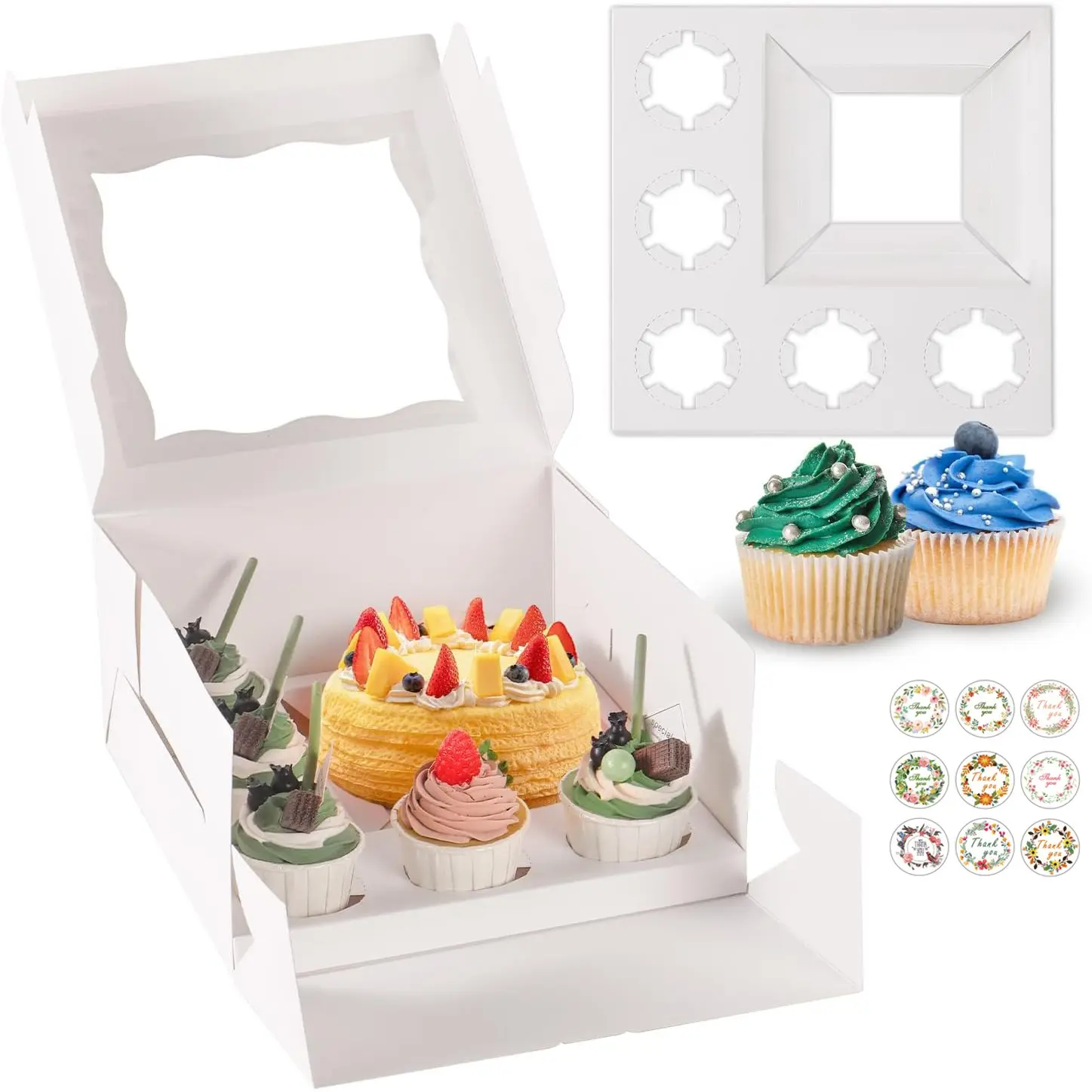 8 Pack Bento Cake and Cupcake Baking Box, Home Baking Supplies, Bakery Supplies, 2-In-1 6inch Cake and 5 Cupcakes, Ideal for Family Dinner, Birthday Party, Picnic, Halloween, Christmas