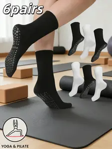 Women's Solid Color Yoga Mid-Calf Socks, Sports Socks, Long Yoga Socks with Grip, Athletic Grip Sock, Crew Socks for Ballet Barre, Dance, Barefoot Exercise, Hospital Use