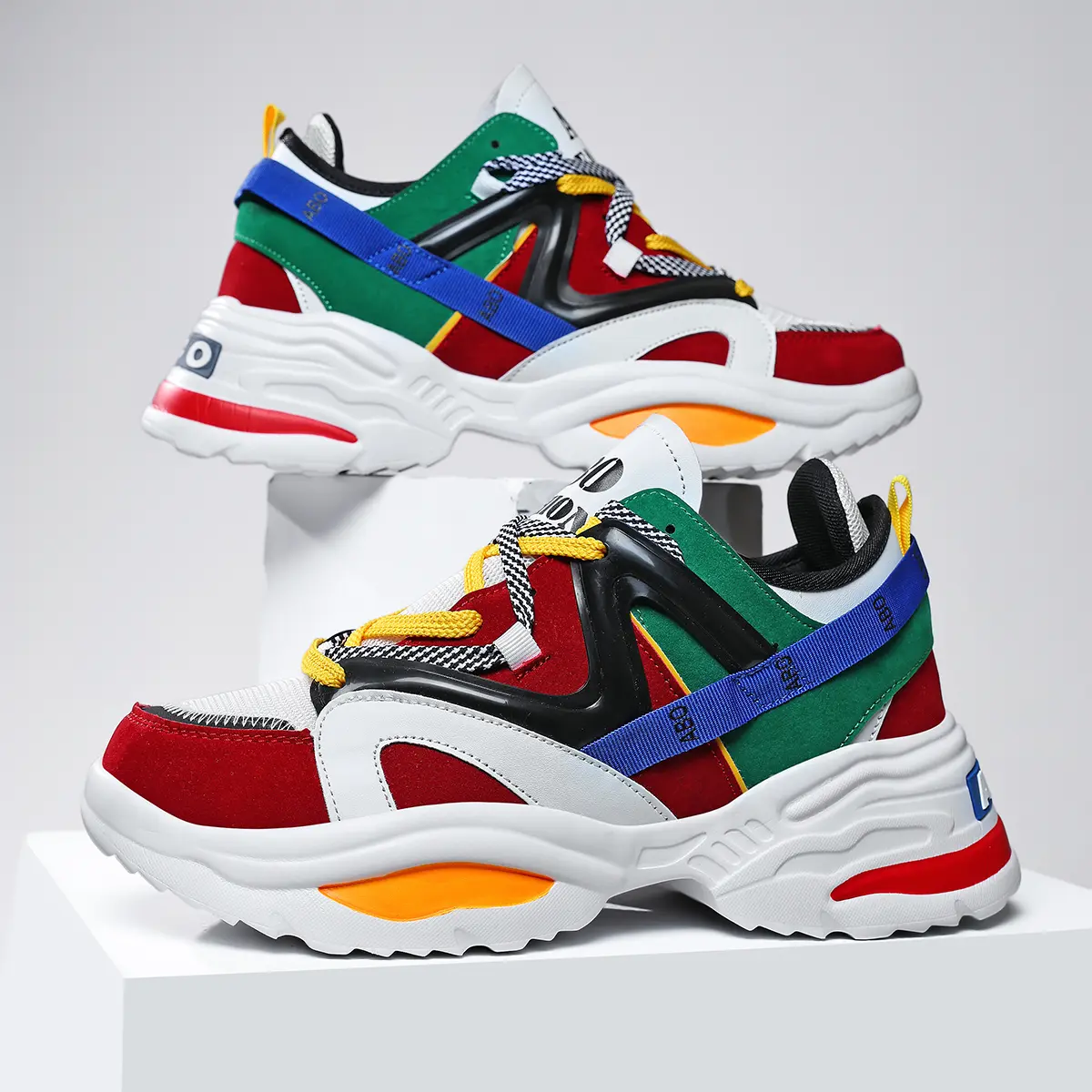 Men's Athletic Casual Trainers, Colorblock Mesh Platform Low Tops with a Breathable High-Grip Sole for Daily Walking and Streetwear, Casual Sporty Sneakers, Men’s Shoes, Anti-Slip Outsoles Casual Trainers