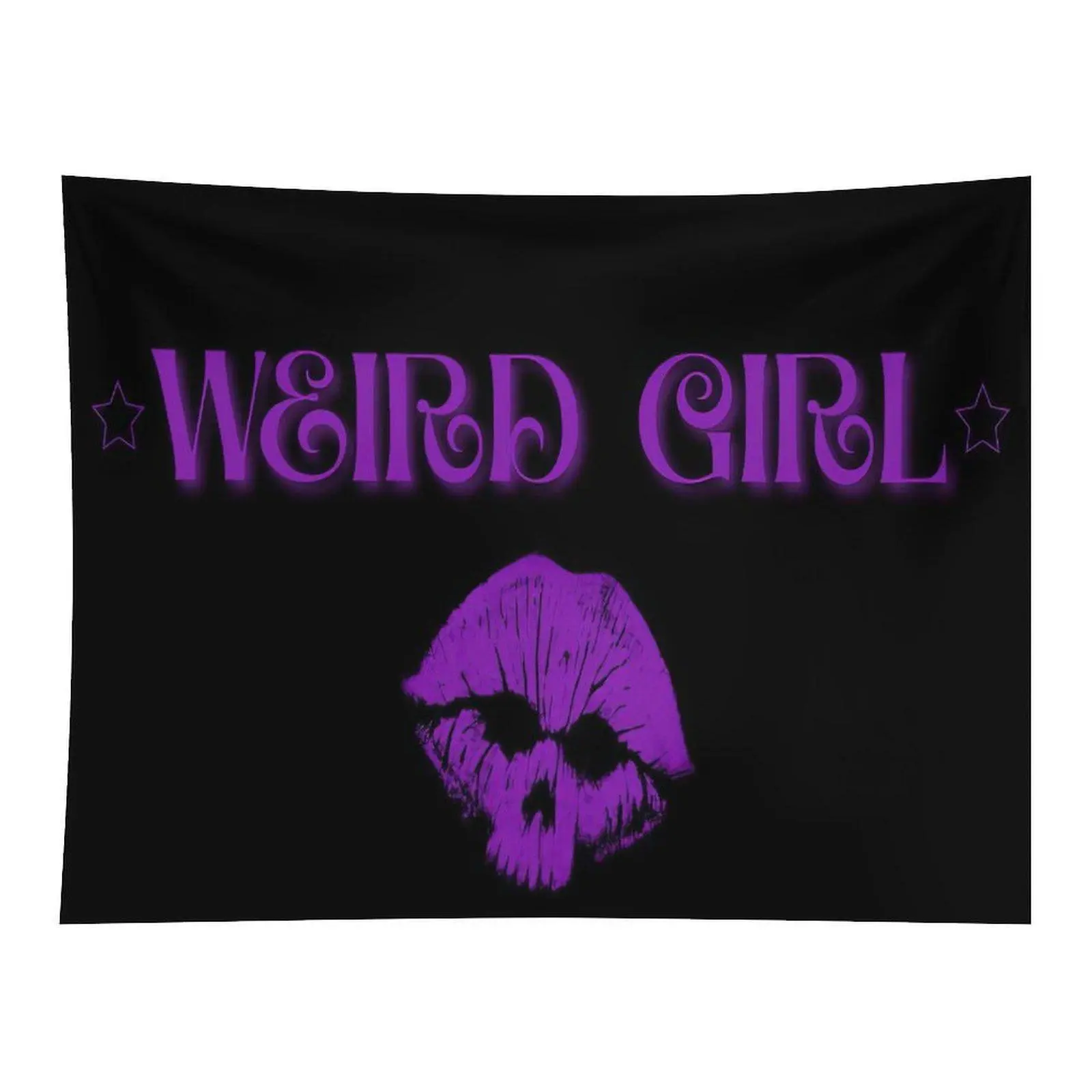 Weird Girl Purple Gothic Letter Lip Skull Print Tapestry, Dark Grunge Aesthetic Text Art Wall Hanging for Teen Room Decoration