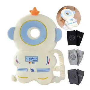 Baby Head Protector Backpack with 3 Pairs Baby Knee Pads – Toddler Walking Fall Safety Cushion, Crawling Knee Protectors, Anti-Fall Protection, Astronaut Design
