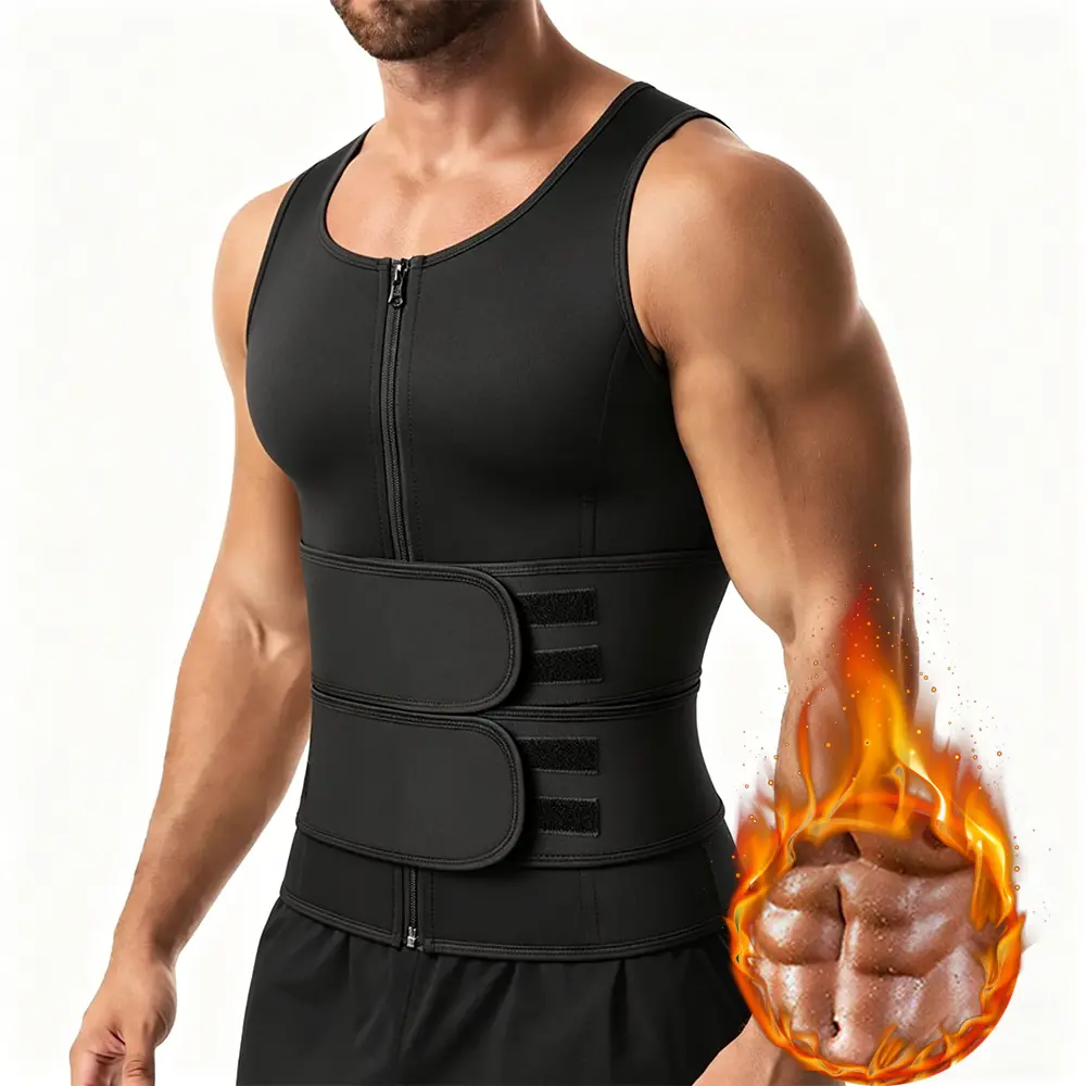 Men's Adjustable Exercise Vest, Neoprene Compression Fit Body Shaper with Zipper and Double Trainer Belt for Activewear Fitness Workout, Shaping Vest, Sports Shaping Vest, Workouts For Flat Tummy