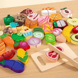 Wooden Role-Play Food Toys for Kids, Fruits Vegetables Desserts, Baby Kitchen Pretend Play Set Cutting Educational Toy, Christmas Gift Idea