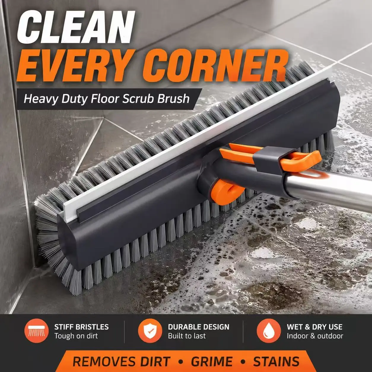 [lan] 4-in-1 cleaning brush: bathroom corner scrubbing scraper brush, long-handled floor cleaning brush, suitable for cleaning shower rooms, bathrooms, patios, garages, kitchens, walls and decks, household cleaning supplieshome christmas gift