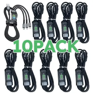 10pcs Nylon Braided MFi Certified 100W LED 3 In 1 Digital Display USB charging cable or 2pcs 100W LED 3 In 1 Digital Display USB charging cable and (2pcs Black and 2pcs Orange)