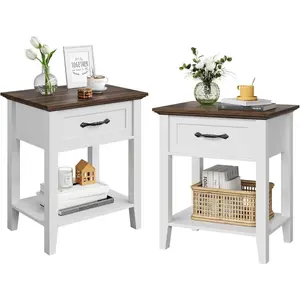 Nightstands Set of 2, End Table with Drawer, Side Table for Spaces, 2 Tiers Storage Shelves with Dresser, Bedside Table for Living Room, Bedroom, Dorm