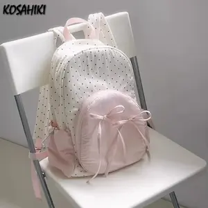 Patchwork Contrast Color Dot Bow Backpack Kawaii Cute Y2k Aesthetic Sweet Schoolbags Women Students High-capacity Chic Backpacks