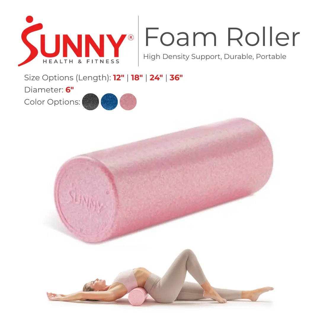 SUNNY High Density Foam Roller Multiple Colors and Sizes for Home Gym Workout Fitness Deep Tissue Massage Mobility Stretching Yoga Pilates Balance Training Exercise Equipment for Warm Up Cool Down Flexibility and Post Workout Recovery for Men and Women
