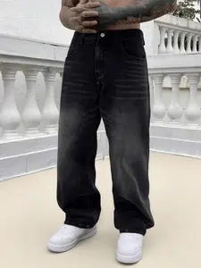 Men's Light Washed Loose Denim Jeans, Trendy American Street Style Wide Leg Pants, Perfect Gift for Husband Boyfriend, All Seasons Wear