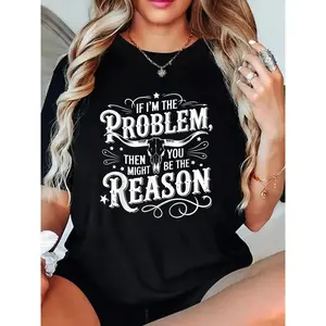 If Problem Vintage Then You Might Be Reason T-Shirt Crew Neck T Shirt For Summer, Women's Soft Short Sleeve Top, Stylish Comfy Tee For Women Graphic Tees Plus Size