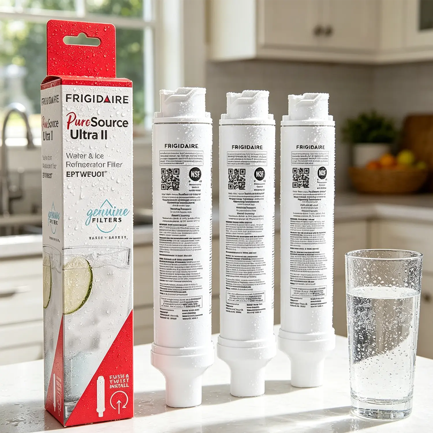 Frigidaire EPTWFU01 PureSource Ultra II Refrigerator Water Filter, Replacement for EPTWFU01C/4562222/EWF02, NSF/ANSI 42, 53 & 401 Certified, Reduces 99% of Lead, Mercury & Pharmaceuticals – 6-Month / 125 Gallon