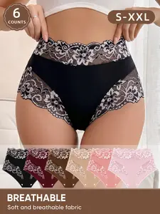 High-Waisted Lace Breathable Women's Underwear Set, Soft Skin-Friendly No Sweat, Stretchy Waist Triangle Panties, Multiple Colors, Sizes S-Xxl