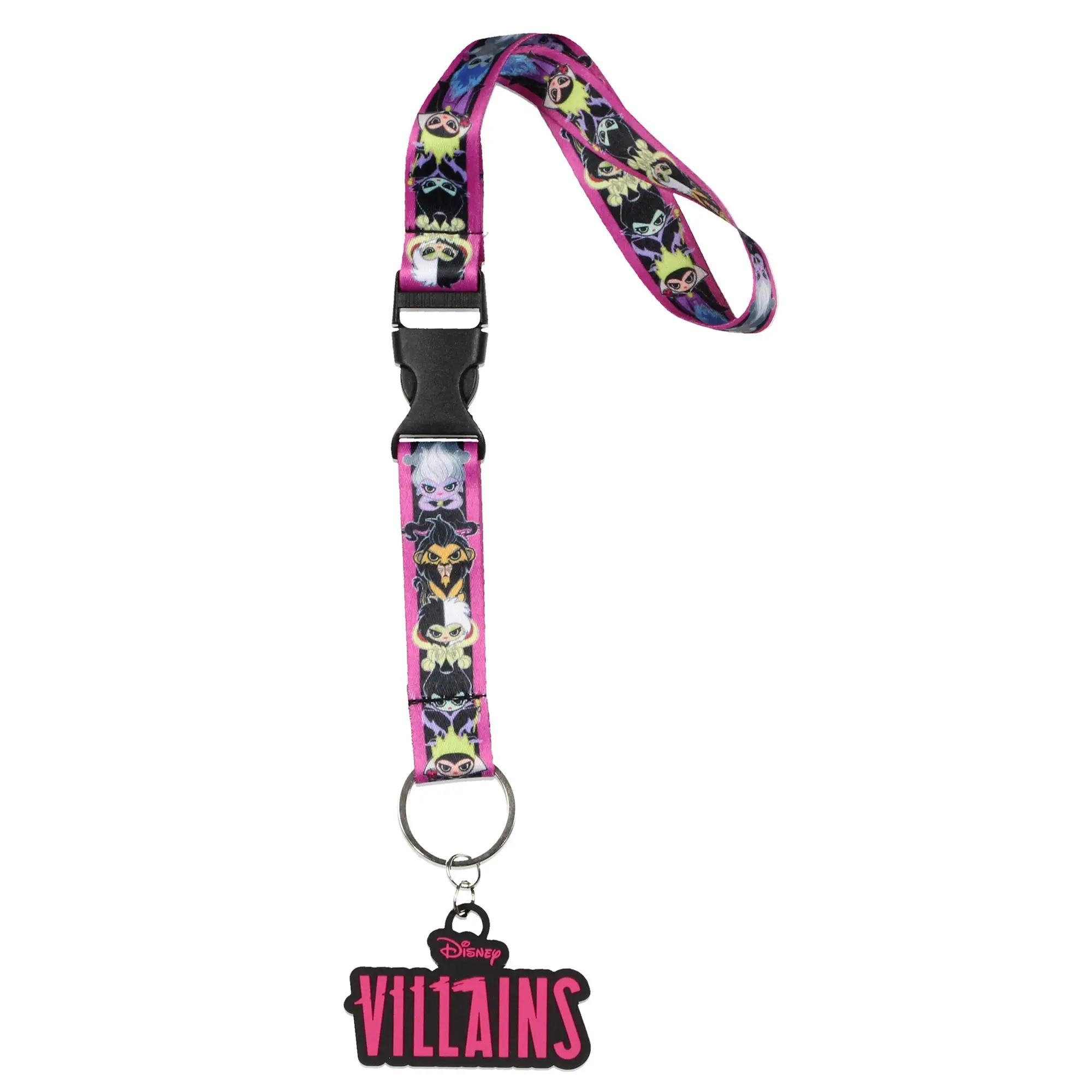 Disney Villains Evil Queen Chibi Print Nylon Fabric Wristlet for Keys - 2in Rubber Keychain, Everyday ID Badge Holder (Computers & Office, Office Stationery Identification Supplies)