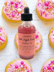 Pink Sugar Cookies Moisturizing Body Shimmer Oil 120ml with Organic Apricot Oil & Jojoba Oil for Radiant Skin By Karafa Essentials