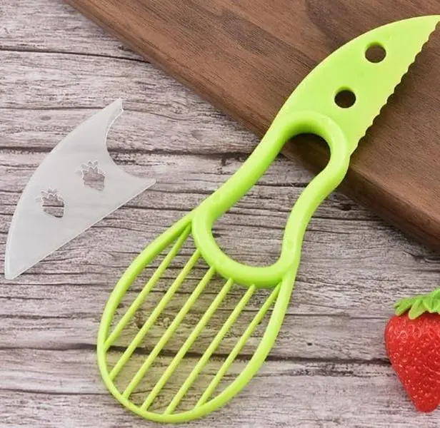 Green Plastic 3-in-1 Avocado Slicer Kitchen Gadget - Fruit Corer, Pulp Separator, Butter Peeler for Food Prep