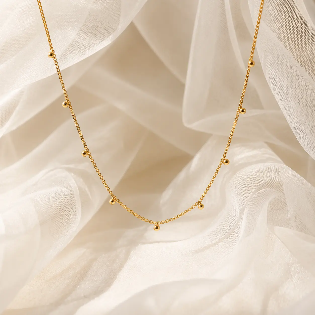 18K Gold PVD Beaded Choker Necklace for Women | Waterproof Tarnish Resistant Dainty Layering Necklace | Minimalist Everyday Jewelry Gift