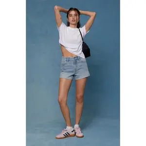 Pacsun Women's Ivy High Waisted Festival Jean Shorts Roll Cuff Light Blue