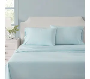 Martha Stewart Gingham White/Blue Cotton QueenSheet Set