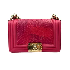 Pre-owned CHANEL Calfskin Shoulder Bags LeBoy Small Pink Python Flap Bag With Gold Buckle(25***82) cc1981