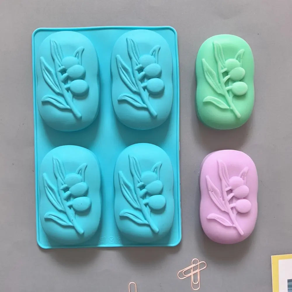 Silicone Mold Olive Tree Shape Soap Making Tool, 4-Hole DIY Craft Mould for Handmade Soaps, Durable & Flexible Silicone Casting Mold Handicraft, Soap Molds