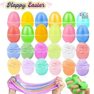 24 Pack Easter Eggs Filled with Slime – Pre-Filled Slime Toys for Kids, Non-Sticky Stretchy Slime, Basket Stuffers, Party Favors, Valentine’s Day Gift