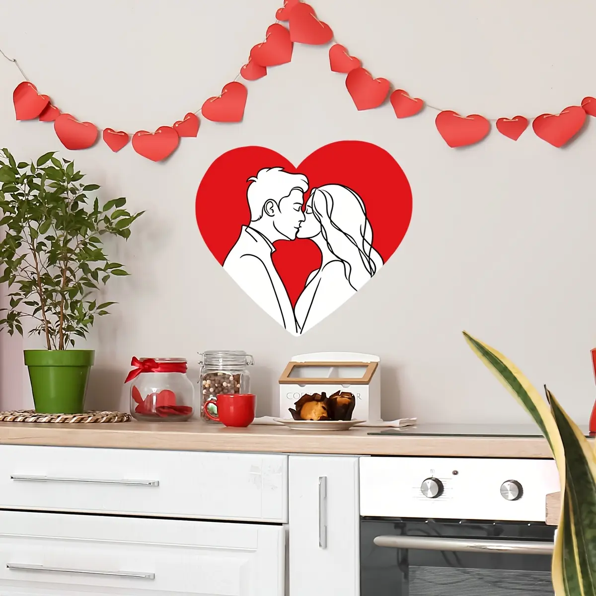 A heart-shaped Valentine's Day couple kissing wall sticker, warm Decorative self-adhesive sticker for bedroom and living room background wall, B13506-KN