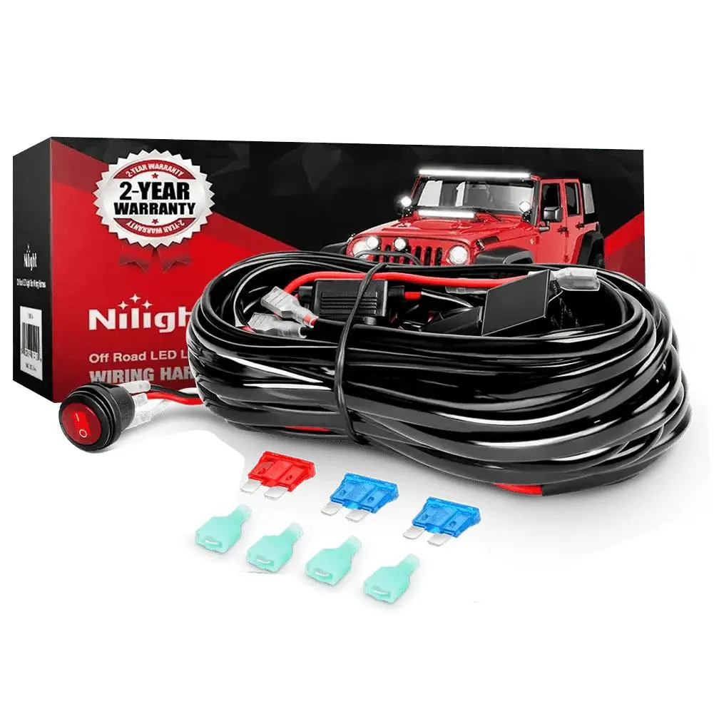 Nilight Heavy Duty Lighting Installation Kit - 16AWG 10FT PVC Cable Harness, 2 Leads, 12V 3-Pin Switch, 3 Fuses, 4 Spade Connectors for Quads, Trucks, Jeeps Automotive Lighting Accessory