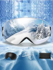 Outdoor Sports Ski Goggles + Replacement Lenses, OTG Snowboard Eyewear, Removable Anti-Fog Lens, UV 400 Protection, Winter Sport Gear