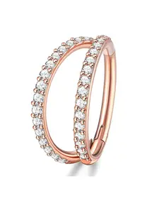 16G 18G Titanium Nose Rings for Women Silvery Rose Golden Double Nose Hoop Piercing, Tragus Cartilage Conch CZ Septum Segment Clicker Hoops Nose Ring