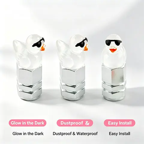 Joytutus 4Pcs Cute Duck-Design Decorative Hexagonal Auto Tire Valve Caps - Dustproof, Anti-Rust, Waterproof Auto Replacement Parts, Easy-Install Car Wheel Accessories, Car Decoration for Enthusiasts