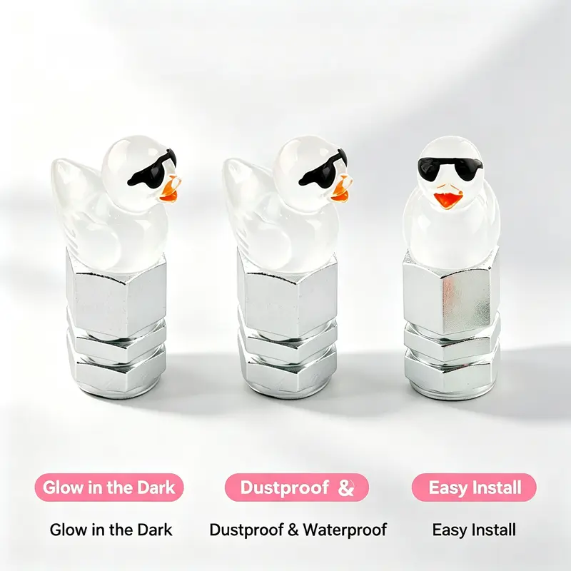 Joytutus 4Pcs Cute Duck-Design Decorative Hexagonal Auto Tire Valve Caps - Dustproof, Anti-Rust, Waterproof Auto Replacement Parts, Easy-Install Car Wheel Accessories, Car Decoration for Enthusiasts